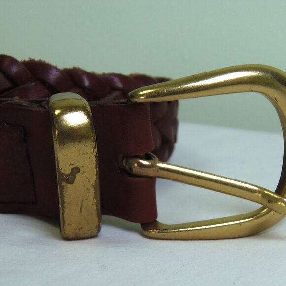 Vintage Leather Braided Belt Brass Buckle BoHo Chic Haute Hippie Rodeo Gal - Picture 3 of 9